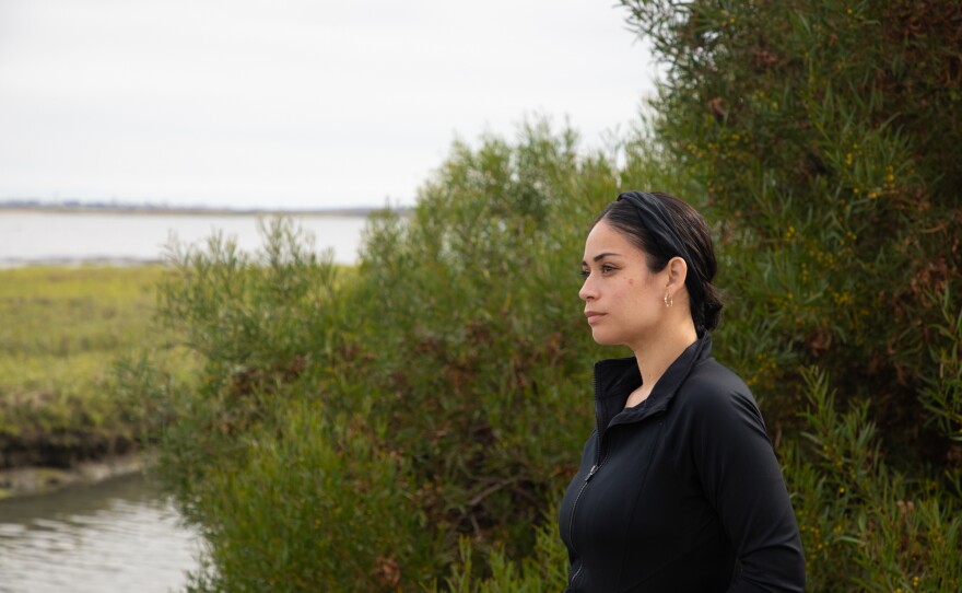 Rebecca Niebla is shown at Chula Vista Marina View Park on June 23, 2020. She used to visit the park with her grandmother, Esther Hernandez, who had COVID-19 when she died in May at Windsor Gardens Convalescent Center, a National City nursing home.