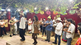 Jarana players join a mass jam session at a Veracruz fandango while the dancers pound out rhythms with their heels on the wooden tarima. 