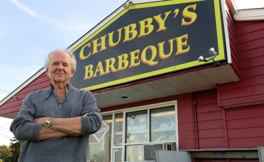 Tom Caulfield owns Chubby's Barbeque in Emmitsburg, Md., and agreed to have a Trump campaign sign put on his property. He's not worried it will hurt business — even among customers traveling Route 15 who disagree with his politics.