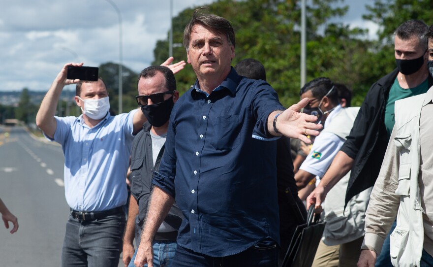 Brazilian President Jair Bolsonaro is seen at a demonstration in favor of his government on Sunday.