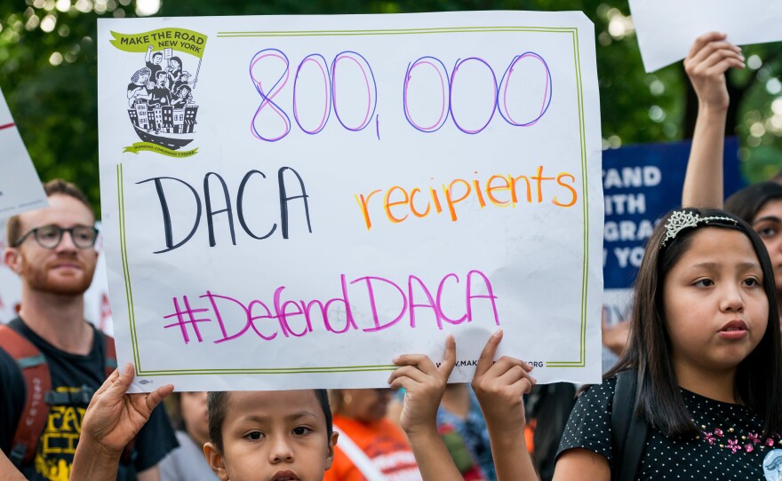 Activists marched to Trump Tower in New York in anticipation of President Trump's elimination of the DACA program.