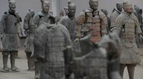 Terracotta warrior figures displayed at the rear part of pit one. These figures have been restored and are the subject of "China's Terracotta Warriors."