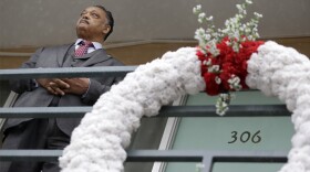 In this Feb. 14, 2018 photo, the Rev. Jesse Jackson stands on the motel balcony where the Rev. Martin Luther King Jr. was assassinated on April 4, 1968, in Memphis, Tenn. 