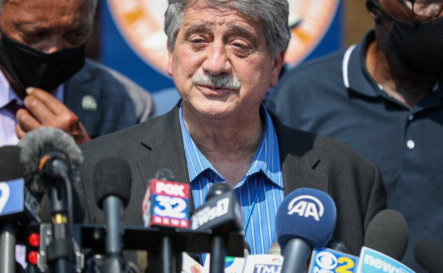 Kenosha Mayor John Antaramian speaks at a press conference on August 27. President Trump plans to visit the city in response to the unrest over the police shooting of Jacob Blake.