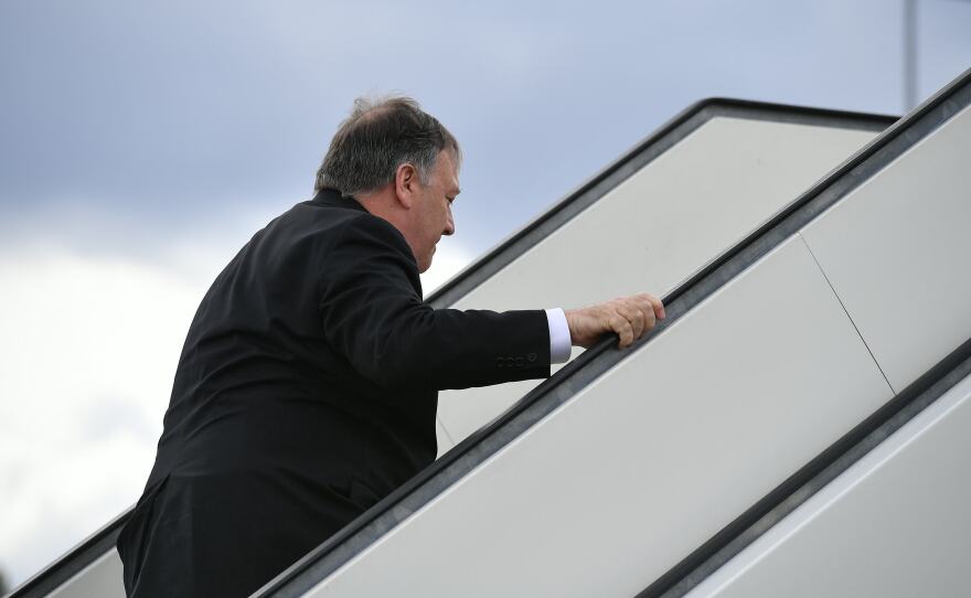 US Secretary of State Mike Pompeo departing Rovaniemi, Finland, following the 11th Ministerial Meeting of the Arctic Council. He flew to Baghdad for an unscheduled visit.
