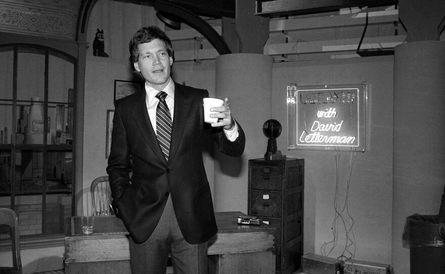 A young Letterman in NBC's Studio 6A in January of 1982, at a reception marking the launch of the new Late Night with David Letterman. He moved to CBS' Late Show in 1993.