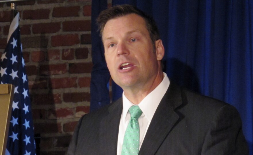 Kansas Secretary of State Kris Kobach speaking to supporters last month upon launching his campaign for the Republican nomination for governor. He also vice-chairs the president's election integrity commission.