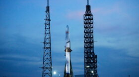 A Blue Origin New Glenn rocket stands ready for launch at the Cape Canaveral Space Force station in Cape Canaveral, Fla., April 18, 2026.