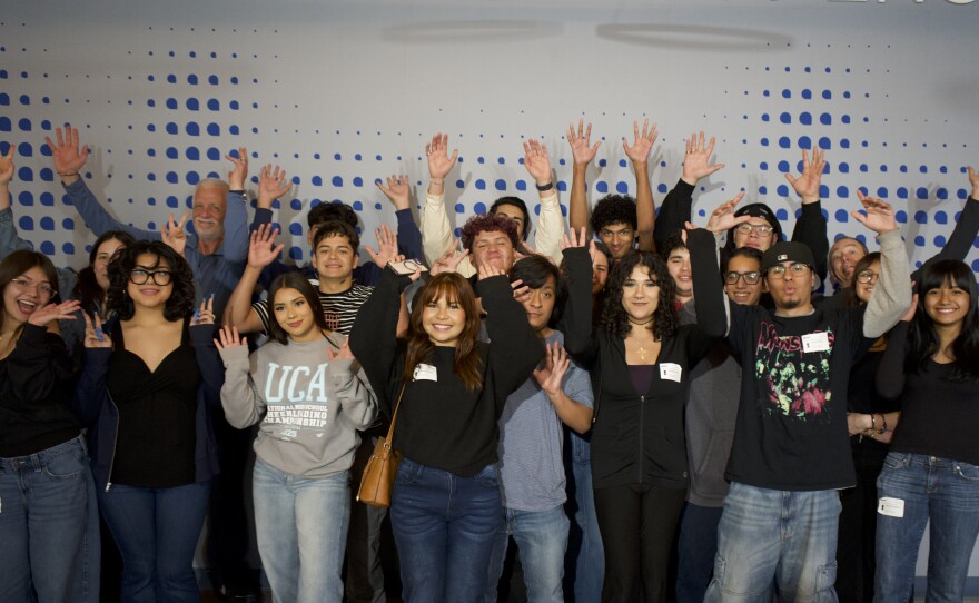 The picture shows students from Central Union High School in El Centro California visiting KPBS on February 25, 2025.