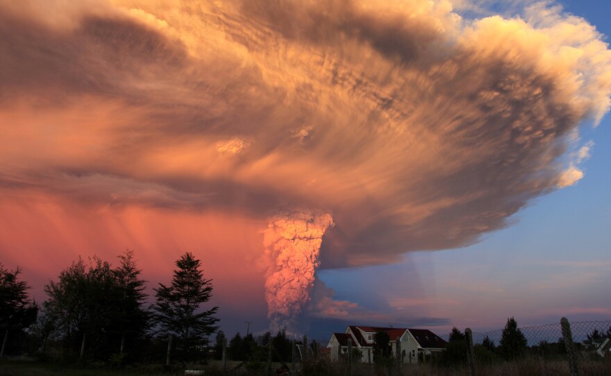 Chile's Calbuco volcano is seen from the town of Puerto Montt Wednesday, as it spews a high column of ash and lava.