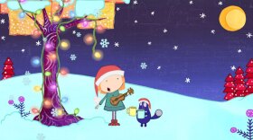 A scene from the Cat + Peg episode, “The Christmas Problem.” When Santa Claus is in trouble, Peg and Cat have to solve their biggest problem ever: how to make and wrap presents for all the children of the world, and then deliver them using 100 sleighs.