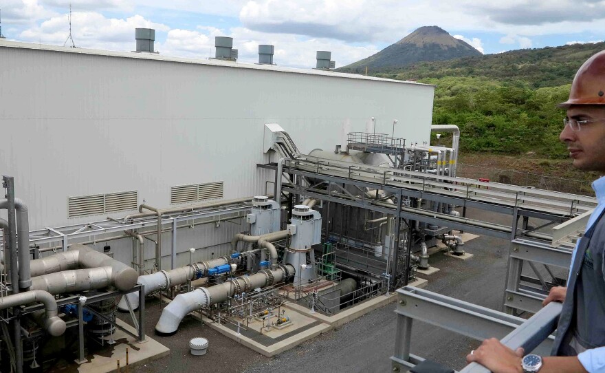 Nicaragua is no longer dependent on oil imports, thanks to the renewable-energy push. Here, Antonio Duarte, general manager, overlooks the geothermal plant in San Jacinto, Nicaragua, in August 2014.