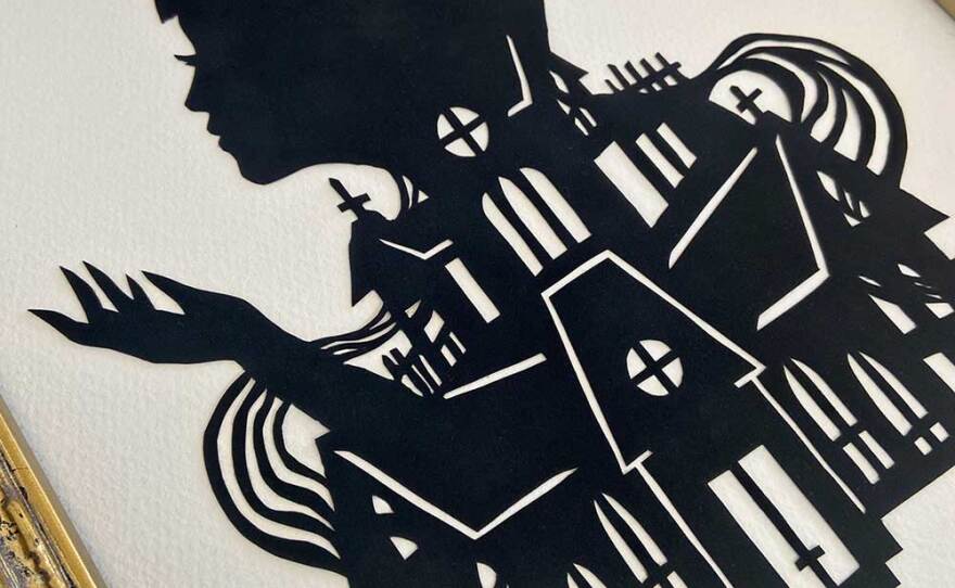 Detail of San Diego artist Ivonne Garcia's hand-cut paper work, "The Ghost of You," on view through July 30, 2021 at Sparks Gallery.