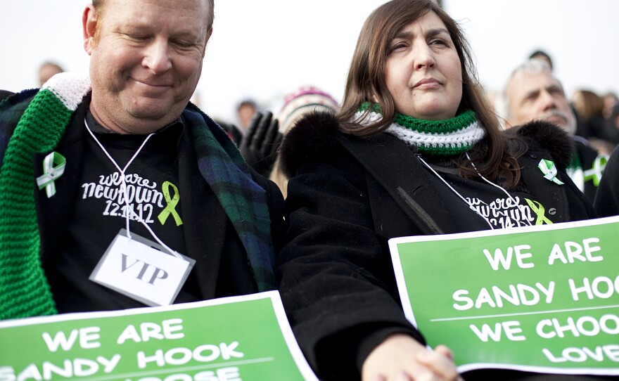 Newtown, Conn., residents Darren Wagner and Georgia Monaghan traveled to Washington, D.C., to attend the gun control rally on Saturday.