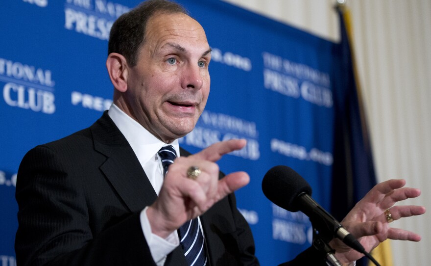 Veterans Affairs Secretary Robert McDonald speaks about his efforts to improve services veterans, Friday, Nov. 7, 2014, during a news conference at the National Press Club in Washington. 