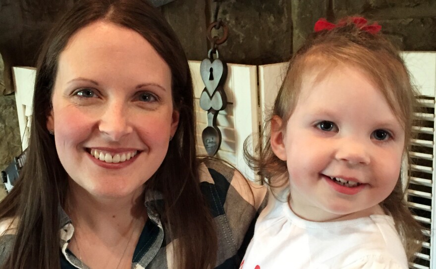 Intensive home-visits by physical, occupational and speech therapists have been "a lifesaver," for little Haylee Crouse, her mom Amanda (left) told Shots. Haylee, who is now 2, developed seizures and physical and intellectual disabilities after contracting meningitis when she was 8 days old.