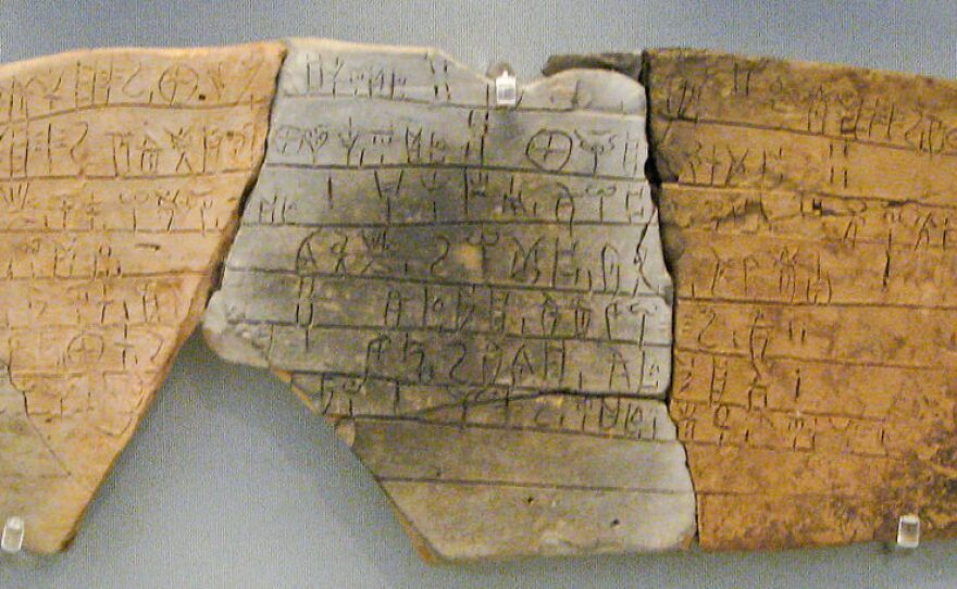 An ancient tablet contains records written in Linear B — a script that was discovered in the 19th century and remained undeciphered for decades.