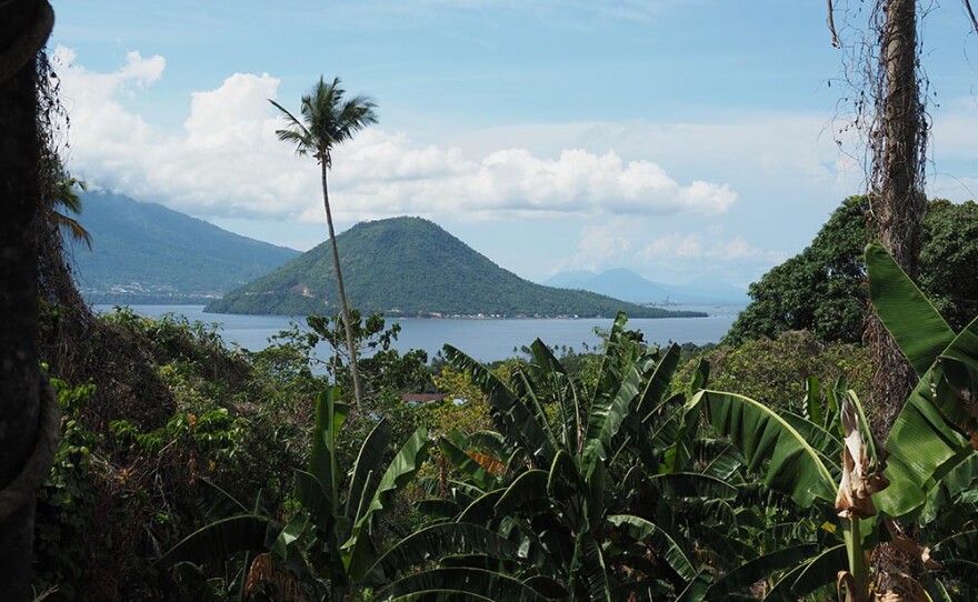 View from Ternate to Tidore, two of the Indonesian Spice Islands.