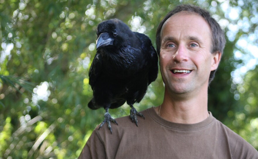 Lloyd Buck, bird specialist/handler for TV/film for more than 20 years, with his raven named Bran sitting on his shoulder.