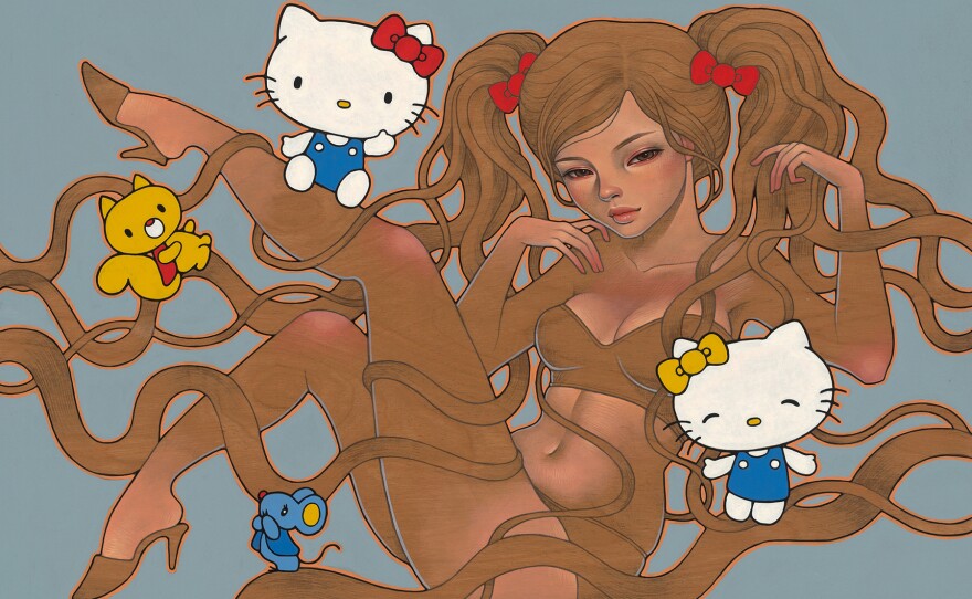 Hi Kitty by Audrey Kawasaki, 2014, oil and graphite on wood