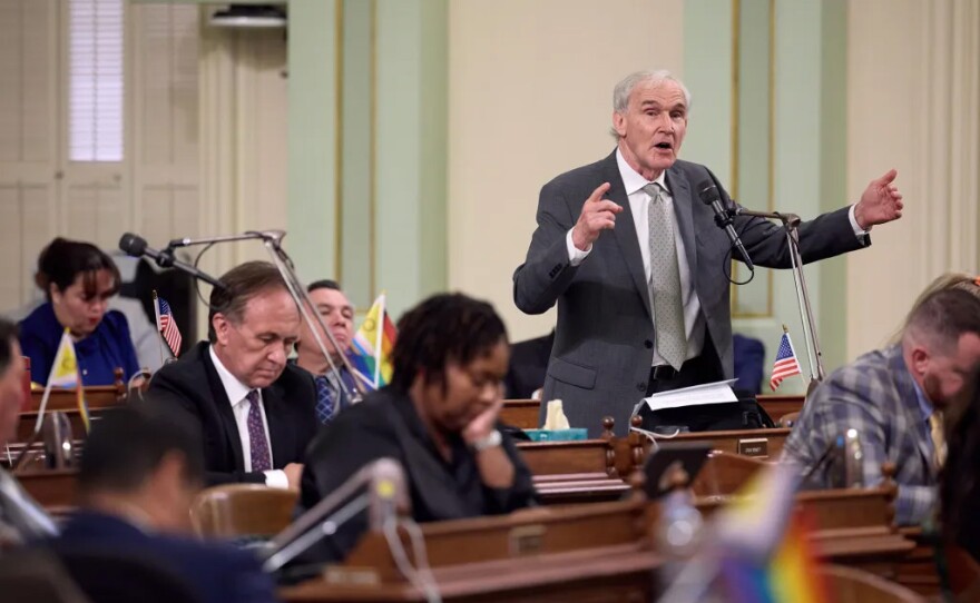 Assemblymember Steve Bennett speaks to lawmakers during an Assembly floor session at the state Capitol in Sacramento on Oct. 1, 2024.