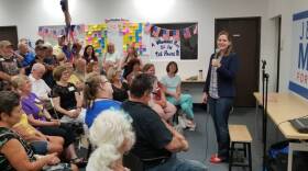 Democrat Jessica Morse holds a rally her congressional campaign office in Roseville, CA. in this undated photo. 