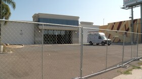 A view from outside the shelter located off of Sports Arena Boulevard, Sept. 13, 2021.