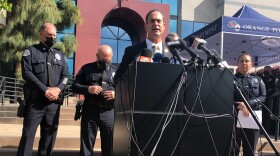 Orange County District Attorney Todd Spitzer talks during a news conference at the Orange Police Department headquarters in Orange, Calif., Thursday, April 1, 2021.