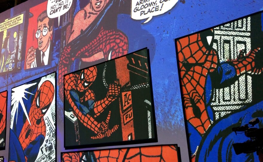 Spider-Man: Beyond Amazing - The Exhibition makes use of comic book panels enlarged to fill a huge wall.