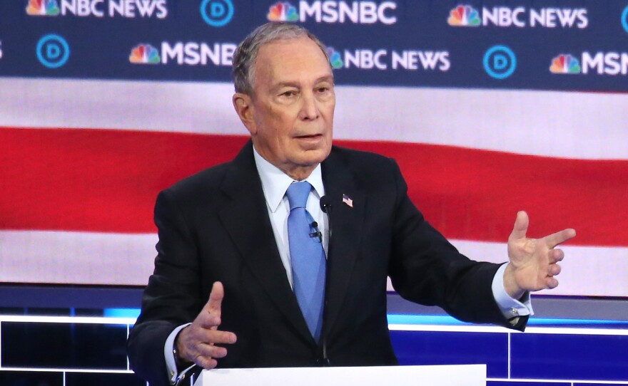 Former New York Mayor Mike Bloomberg speaks during the Democratic presidential debate in Las Vegas, Nev., Wednesday night.