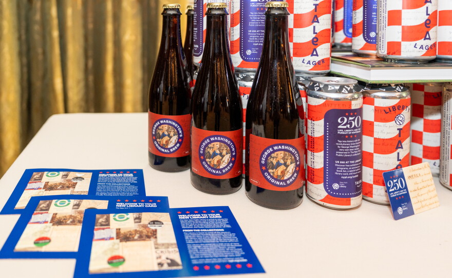 Beer brewed using Washington's original recipe is in the brown bottles; Talea's contemporary take is in the cans.