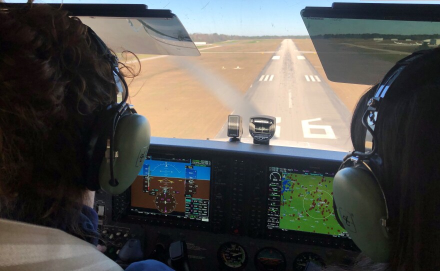 Pilot training is some of the most rigorous of all modes of transportation. Elizabeth White (L) practices landings with instructor Megan Brown at the airport in Auburn, Ala.