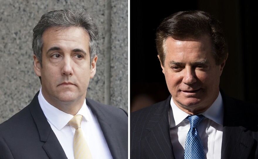 The two high-profile people close to President Trump, Michael Cohen (left) and Paul Manafort, were either found guilty or pleaded guilty to multiple federal crimes Tuesday. It was the closest Trump has been tied to potentially criminal acts as president.