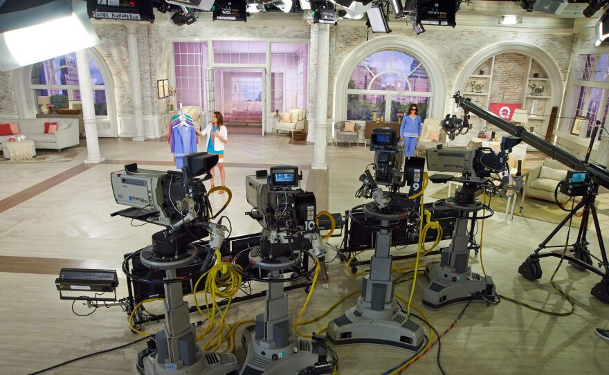 An undated image shows recording equipment at QVC Studio Park in Pennsylvania. The TV shopping network has announced plans to merge with its rival, HSN Inc.
