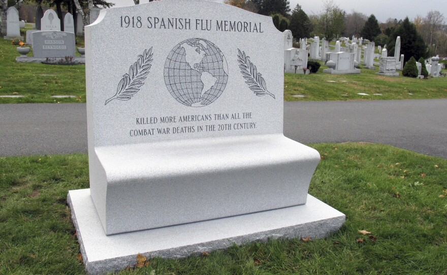 Brian Zecchinelli installed this monument to 1918 flu pandemic victims in Hope Cemetery in Barre, Vt. Zecchinelli's grandfather died when the flu swept through Vermont in the fall of 1918.