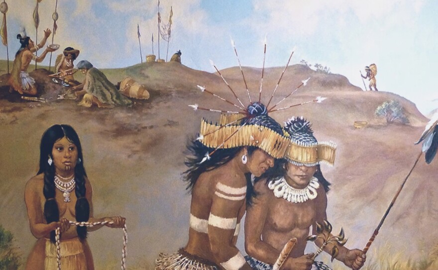 Artwork depicting a Tribe. "Time Has Many Voices: The Excavation of a Muwekma Ohlone Village" reveals he untold story of the Muwekma Ohlone Tribe.