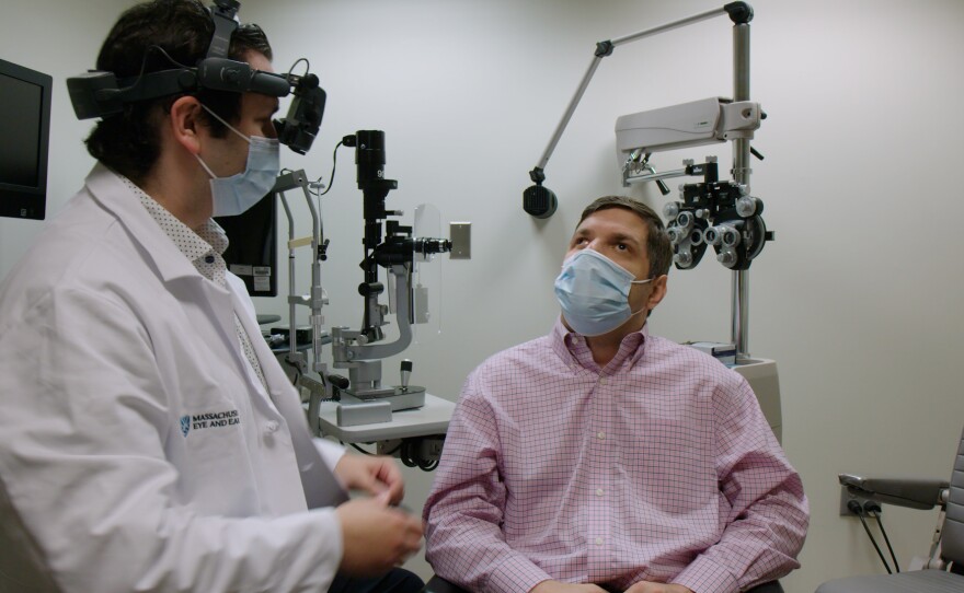 Michael Kalberer during a check-up at Massachusetts Eye and Ear.