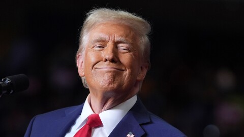 Republican presidential nominee former President Donald Trump speaks at a campaign rally at PPG Paints Arena, Monday, Nov. 4, 2024, in Pittsburgh, Pa.
