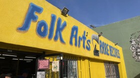 The exterior of Folk Arts Rare Records in San Diego, Calif. is shown on Dec. 12, 2025. In an age of algorithms and streaming music, record stores offer an alternative. The shop recently acquired late founder Lou Curtiss' personal collection. which will now find new life on the shelves.