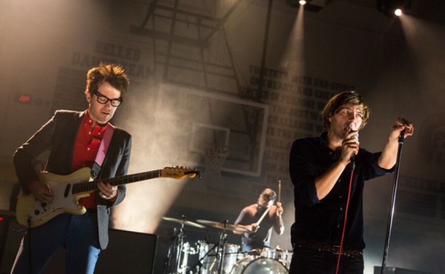Laurent Brancowitz, Thomas Hedlund, Thomas Mars of the French band Phoenix. Inside the Anderson High School gym in Austin, Texas, French band Phoenix blasted through a set that included such fan favorites as “Lisztomania” and “Long Distance Call” and selections from their most recent album, "Bankrupt!"