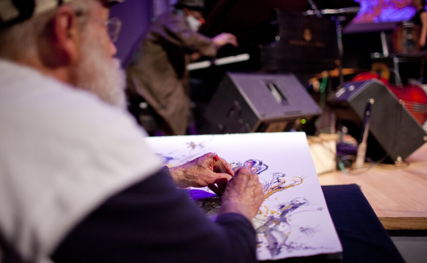 Jeff Schlanger, who paints improvised visual art inspired by musicians on stage, was also honored this year with a lifetime achievement award from Vision Festival.