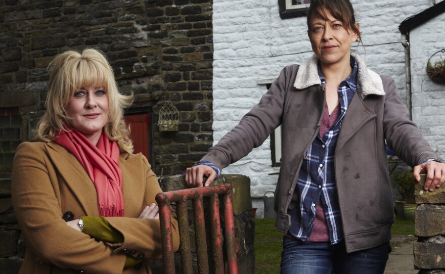 Caroline (Sarah Lancashire) and Gillian (Nicola Walker) at Far Slack Farm.