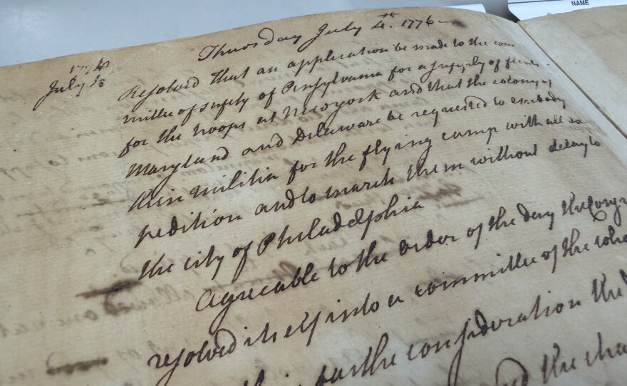 The entry for July 4, 1776 in one of the journals from the Second Continental Congress reports the approval of the Declaration of Independence.