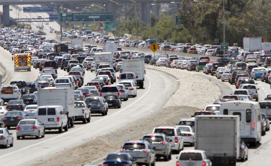 Traffic backs up on Route 101 after the crash.