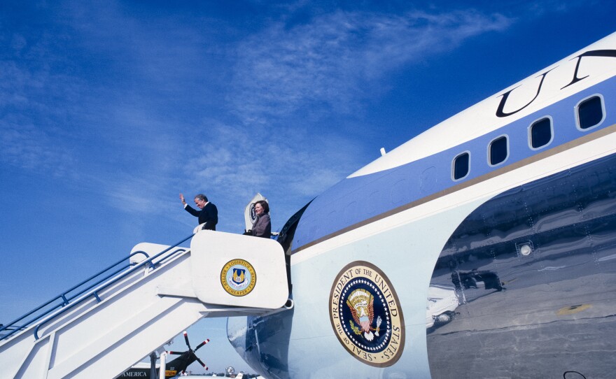 Days after his term ended, in January 1981, former President Carter boards Air Force One in Georgia to return to Washington, D.C., and continue onto Wiesbaden, Germany, to greet the newly released Americans held hostage in Iran for 444 days.