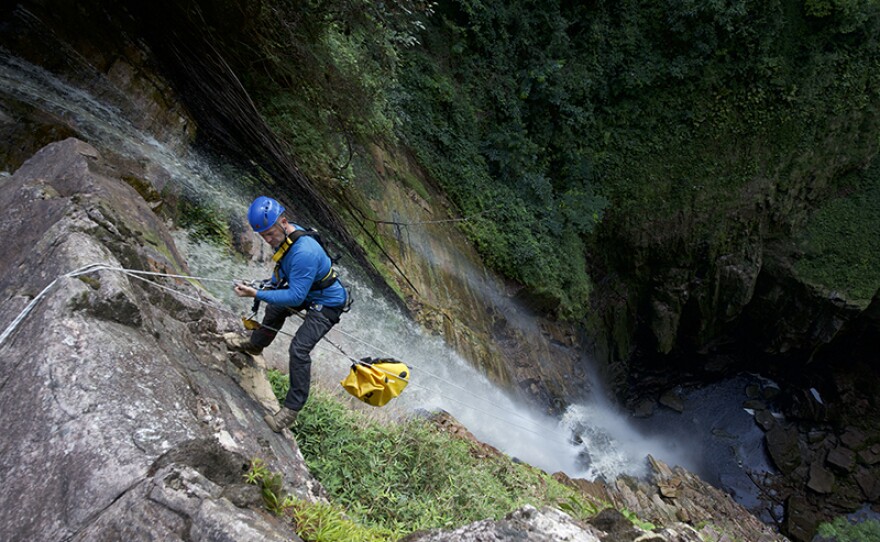 Steve abseiling in Suriname.