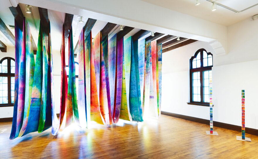 Artwork from Anne Labovitz's exhibition "The Blue Hour" is shown installed at the Athenaeum Music & Arts Library in an undated photo.