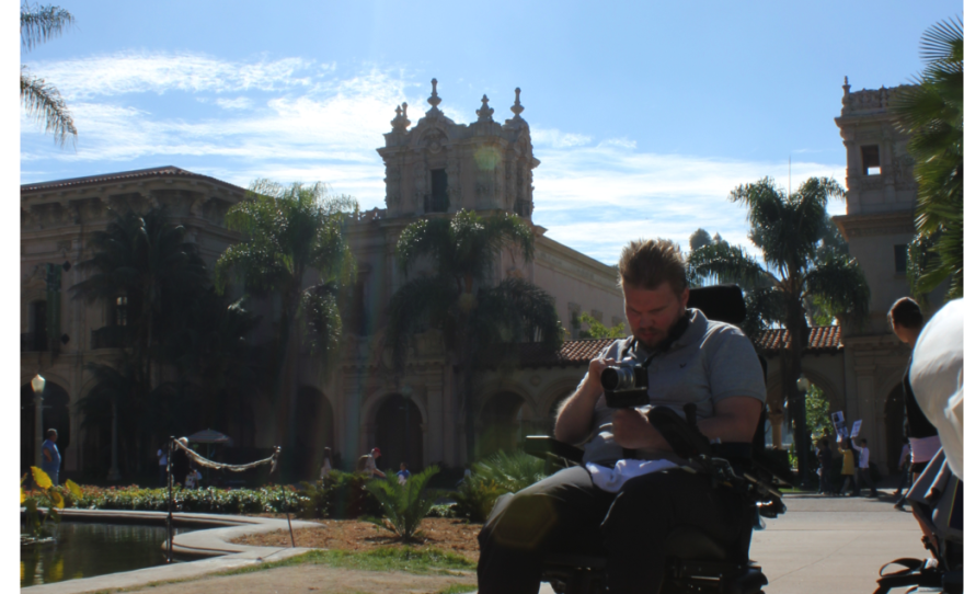 Armed with his adjusted camera, Thulin stabilizes the device with a handle in his stronger left hand while capturing the image on a touchscreen with his right. (Balboa Park)