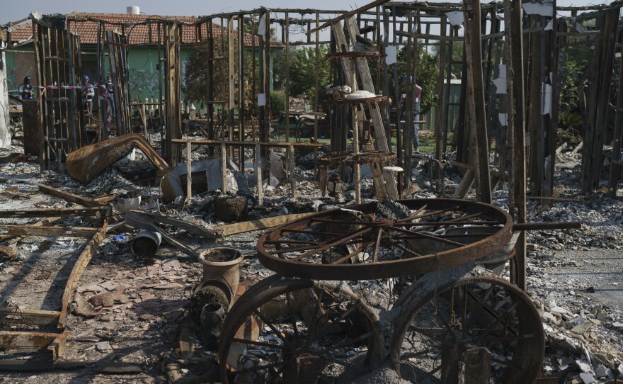 Destroyed property is seen at Kibbutz Netiv HaAsara near the Gaza border, Nov. 17, 2023. Maoz Inon's parents were killed along with others at the kibbutz.