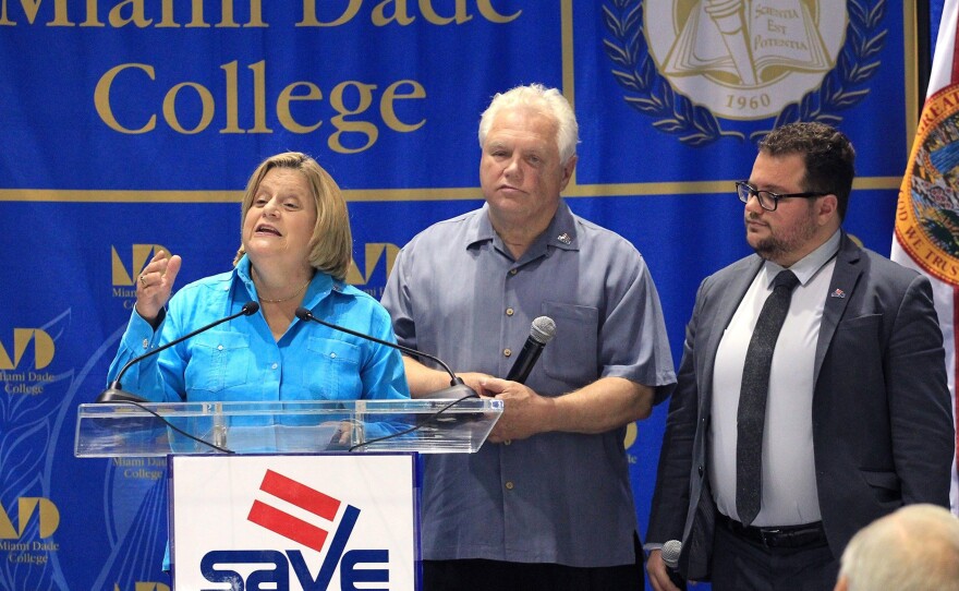 Rep. Ileana Ros-Lehtinen addresses attendees at the launch of a public service announcement about LGBT nondiscrimination that featured her family in 2016. Ros-Lehtinen was the first congressional Republican to publicly support gay marriage, and has been a vocal advocate of LGBT rights.